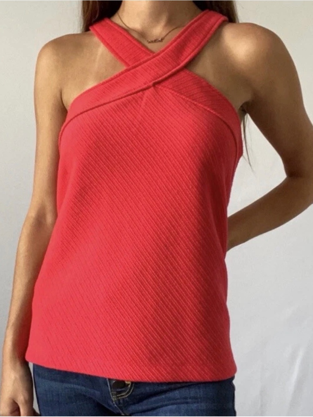 Anthropologie Red Criss Cross Halter Tank Top Size Medium Y2K